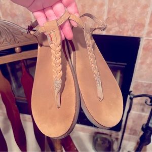 rainbow braided strap sandals